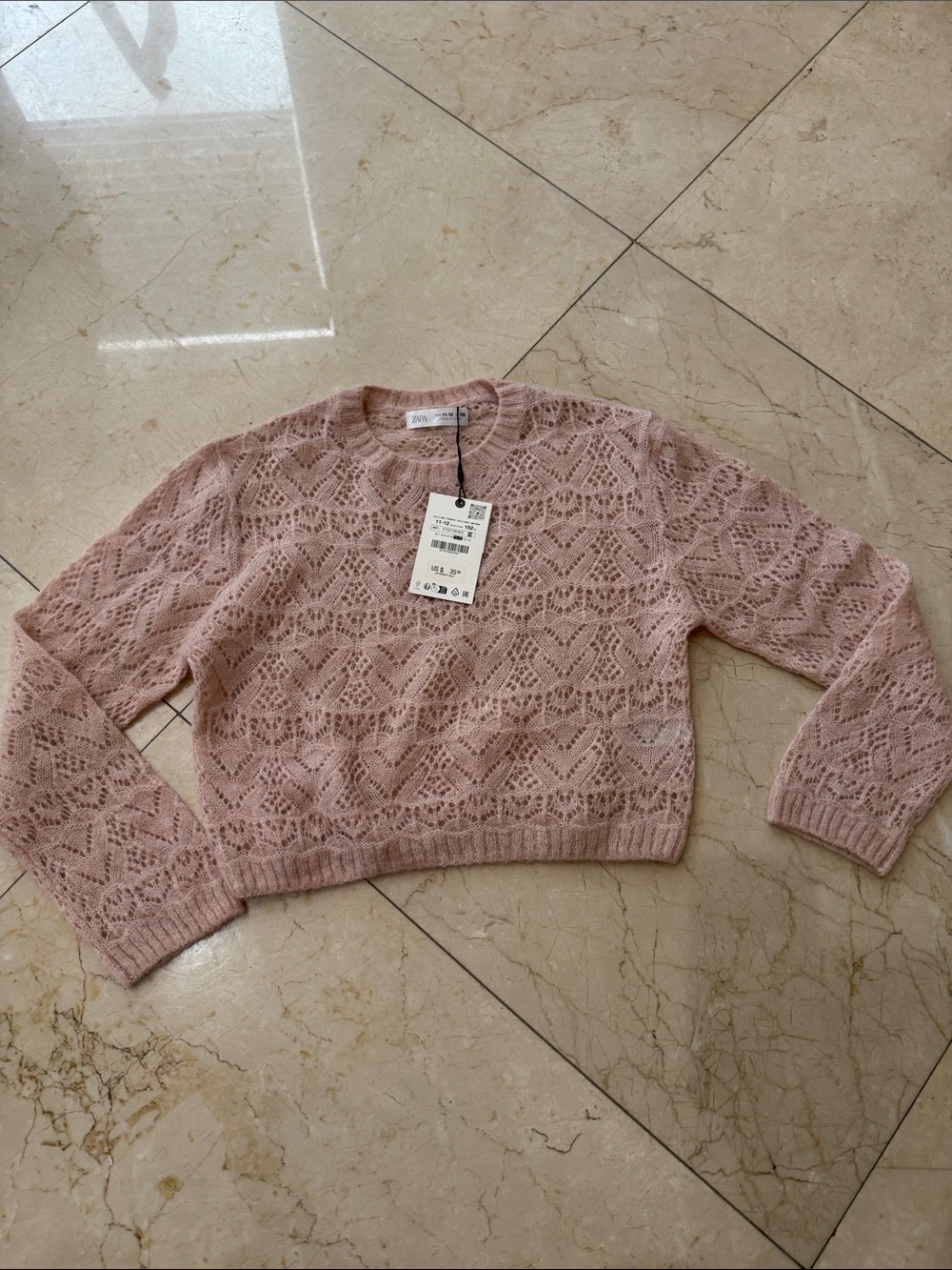 Zara Dusty Rose Openwork Knit Sweater